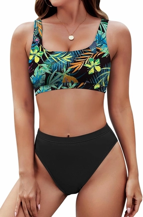 Pink Queen Women's Crop Top High Waisted Cheeky Bikini Set Two Piece Swimsuits
