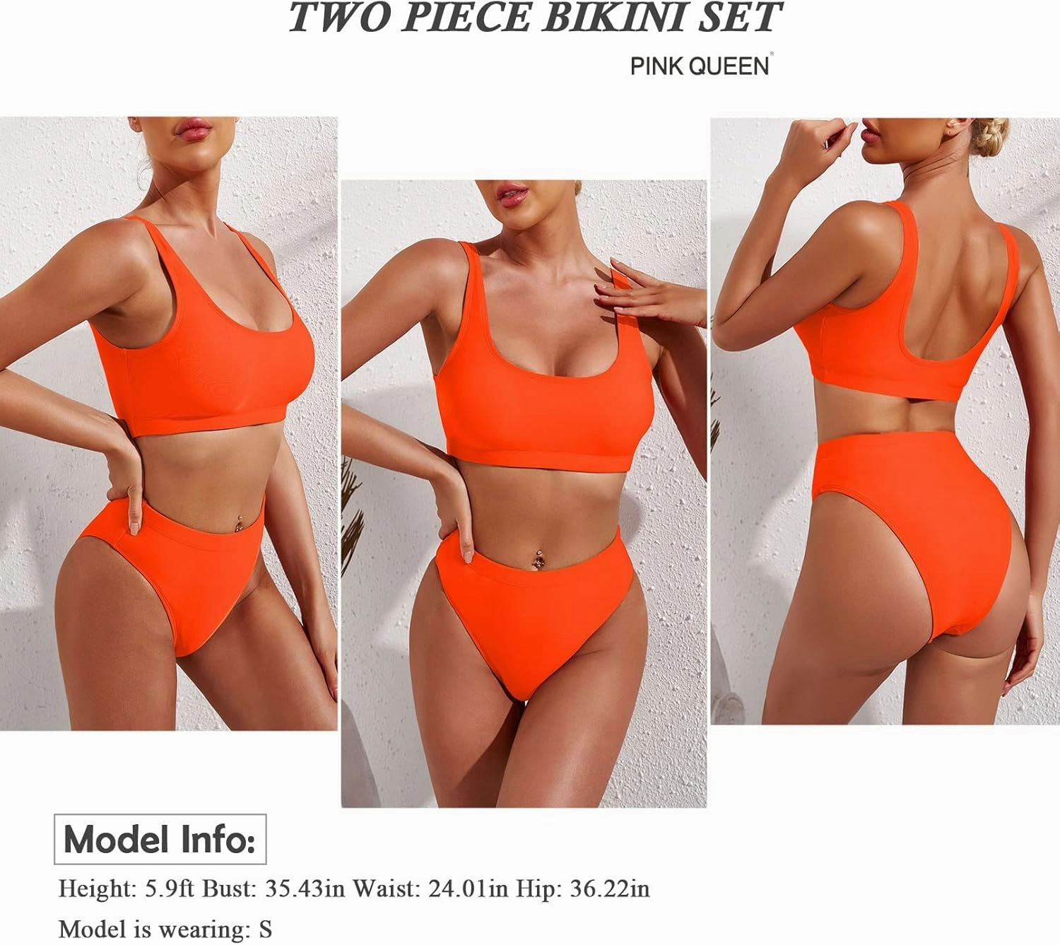 Pink Queen Women's Crop Top High Waisted Cheeky Bikini Set Two Piece Swimsuits