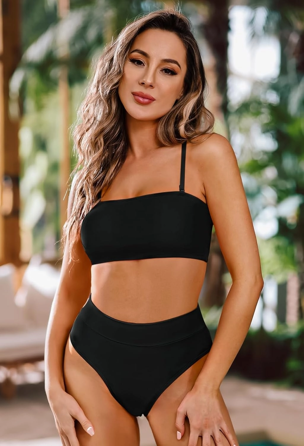 Pink Queen Women's Removable Strap Wrap Pad Cheeky High Waist Bikini Set Swimsuit
