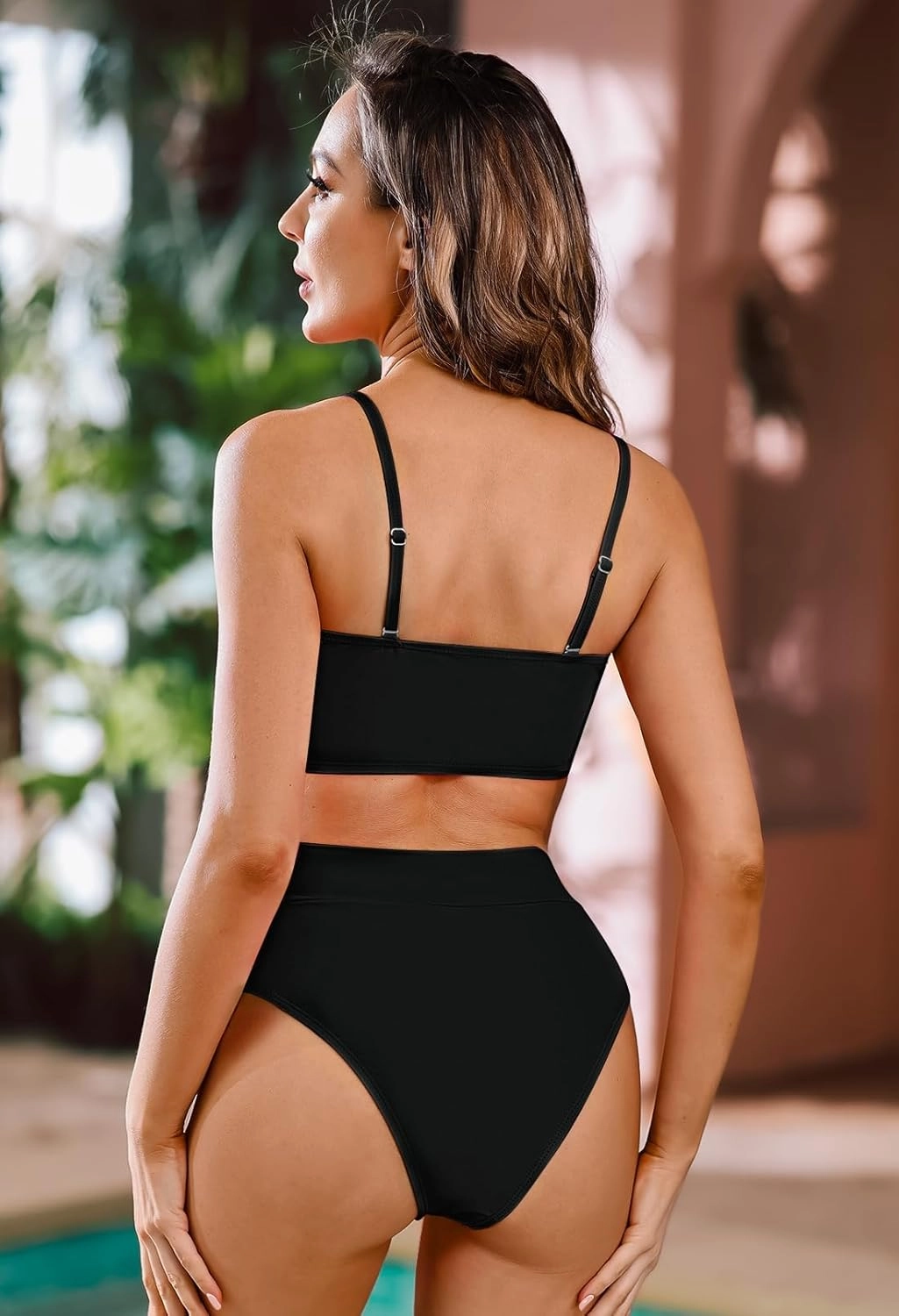 Pink Queen Women's Removable Strap Wrap Pad Cheeky High Waist Bikini Set Swimsuit