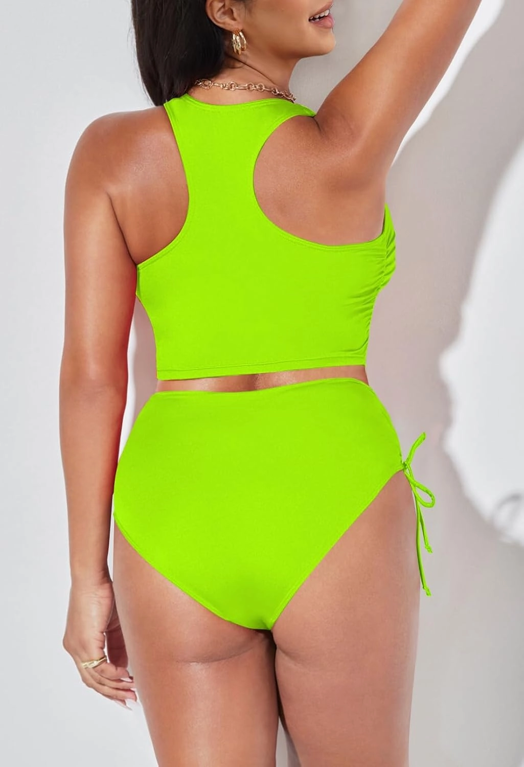 Pink Queen Women's Scoop Neck Racerback Ruched Crop Top High Waisted Bikini Sets 2 Piece Swimsuit Bathing Suit