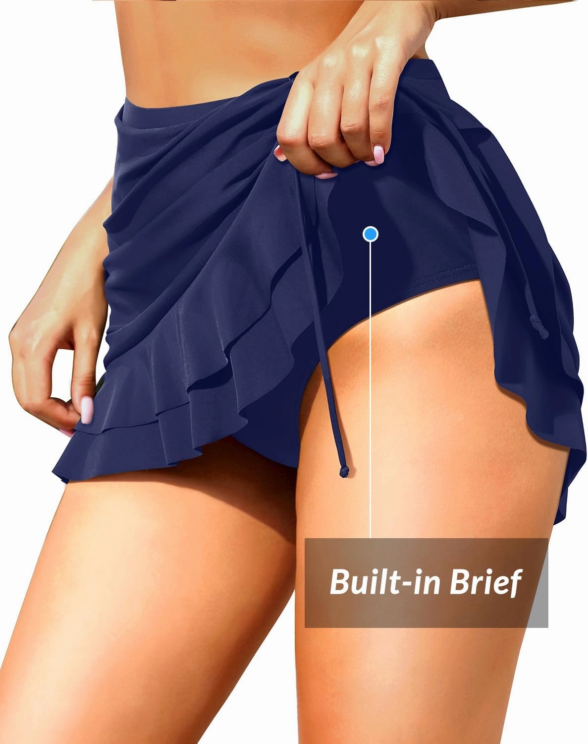 Pinup Fashion High Waisted Swim Skirt - Women Drawstring Ruched Bathing Suit Bottoms with Built-in Brief