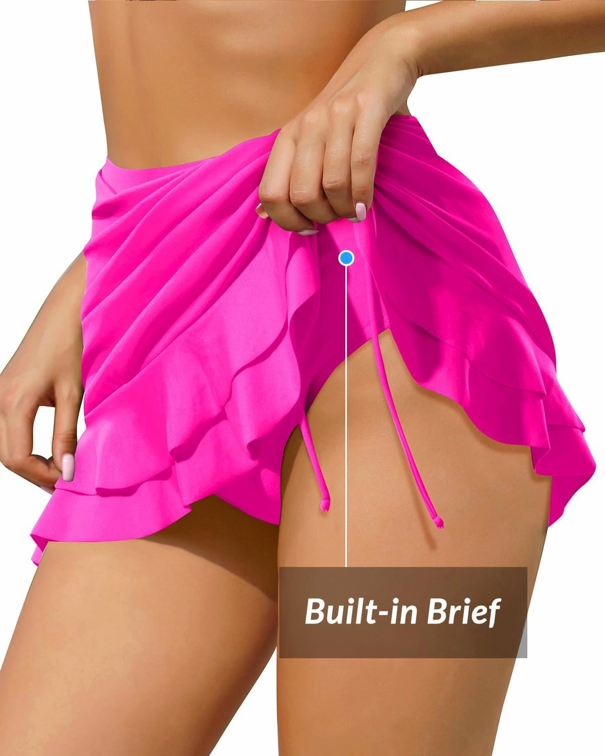 Pinup Fashion High Waisted Swim Skirt - Women Drawstring Ruched Bathing Suit Bottoms with Built-in Brief