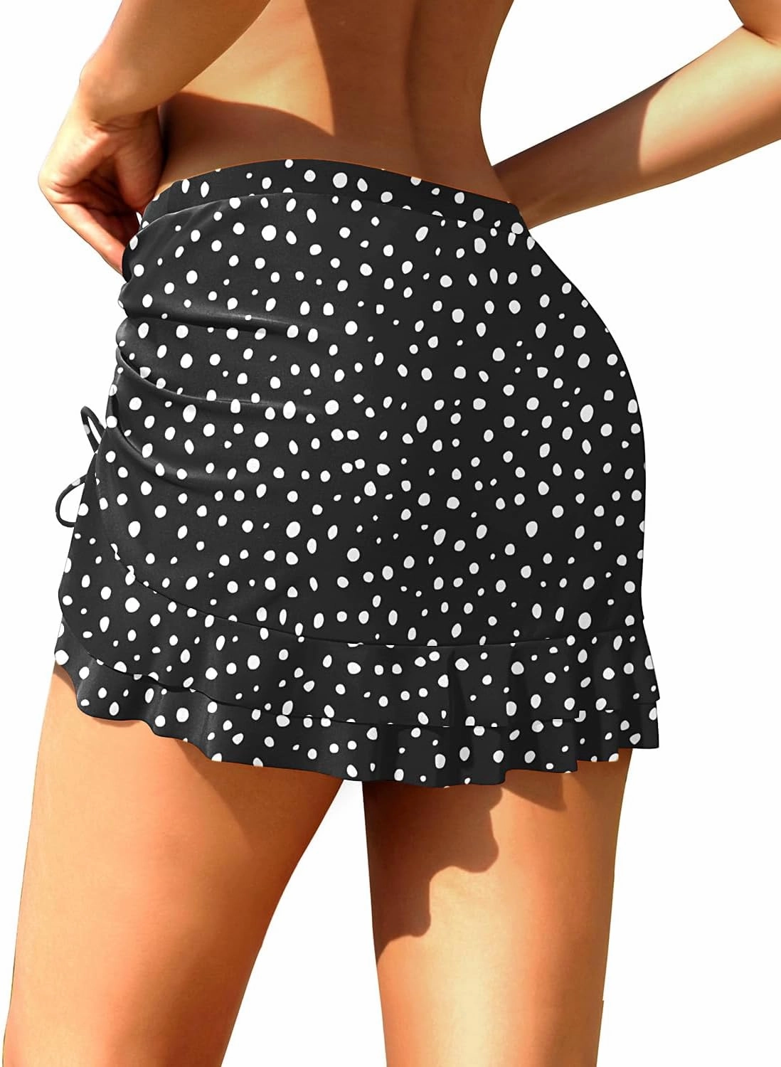 Pinup Fashion High Waisted Swim Skirt - Women Drawstring Ruched Bathing Suit Bottoms with Built-in Brief