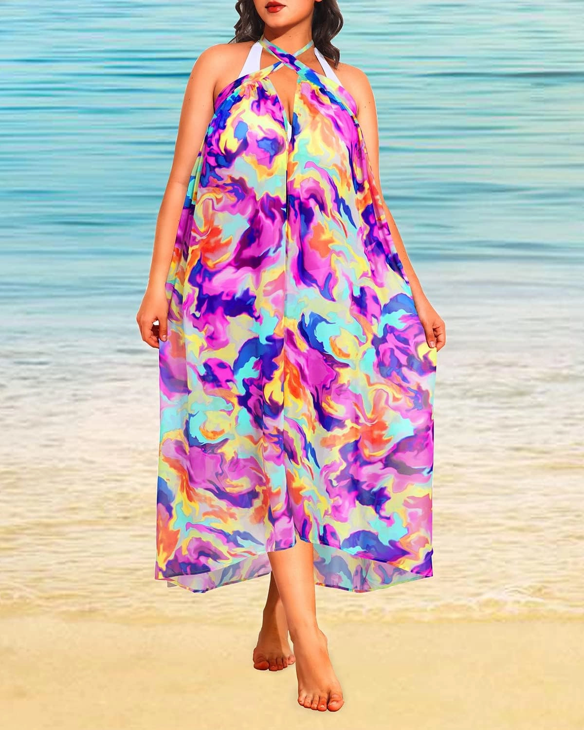 Pinup Fashion Plus Size Sarong Swimsuit Cover Ups Bikini Beach Cover-Ups Wrap Skirt Sheer Chiffon Beach Coverups