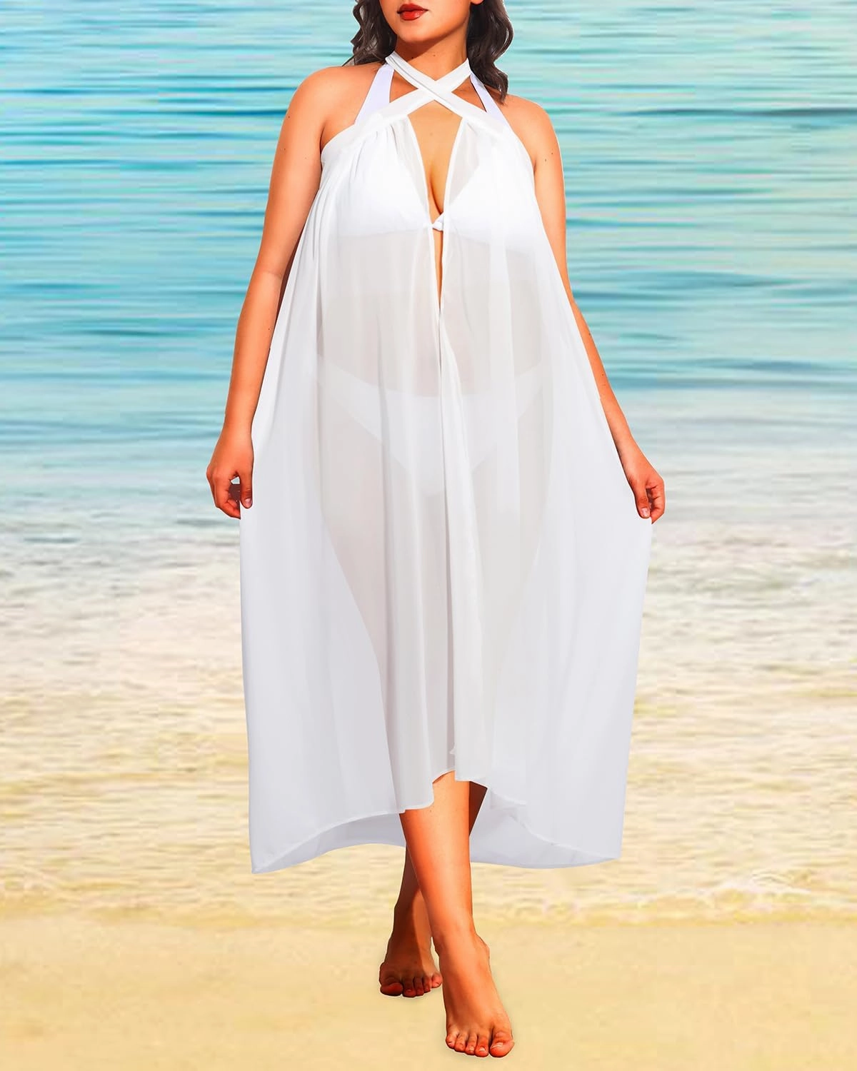 Pinup Fashion Plus Size Sarong Swimsuit Cover Ups Bikini Beach Cover-Ups Wrap Skirt Sheer Chiffon Beach Coverups