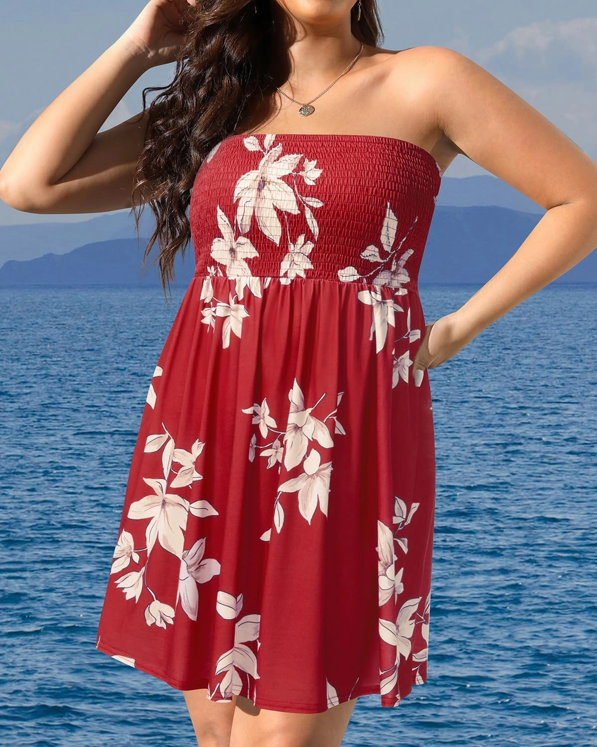 Pinup Fashion Plus Size Swimsuit Cover Up - Women Strapless Swimwear Coverup Tube Top Beach Dress