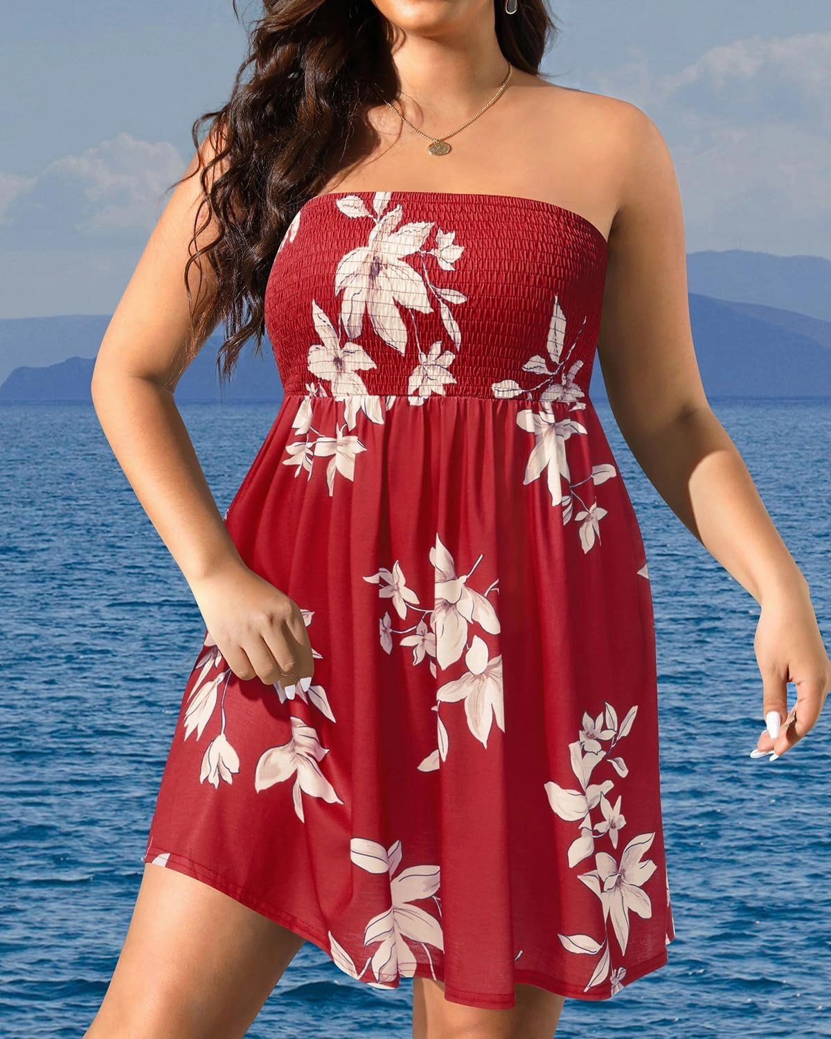 Pinup Fashion Plus Size Swimsuit Cover Up - Women Strapless Swimwear Coverup Tube Top Beach Dress