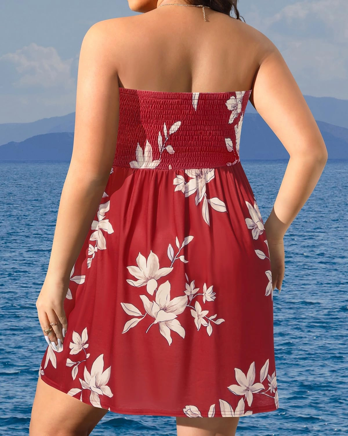 Pinup Fashion Plus Size Swimsuit Cover Up - Women Strapless Swimwear Coverup Tube Top Beach Dress