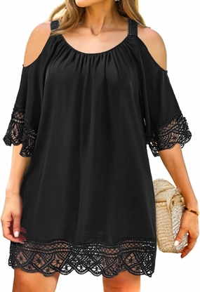 Pinup Fashion Plus Size Swimsuit Cover Up Women Cold Shoulder Beach Bathing Suit Cover-Ups Dress