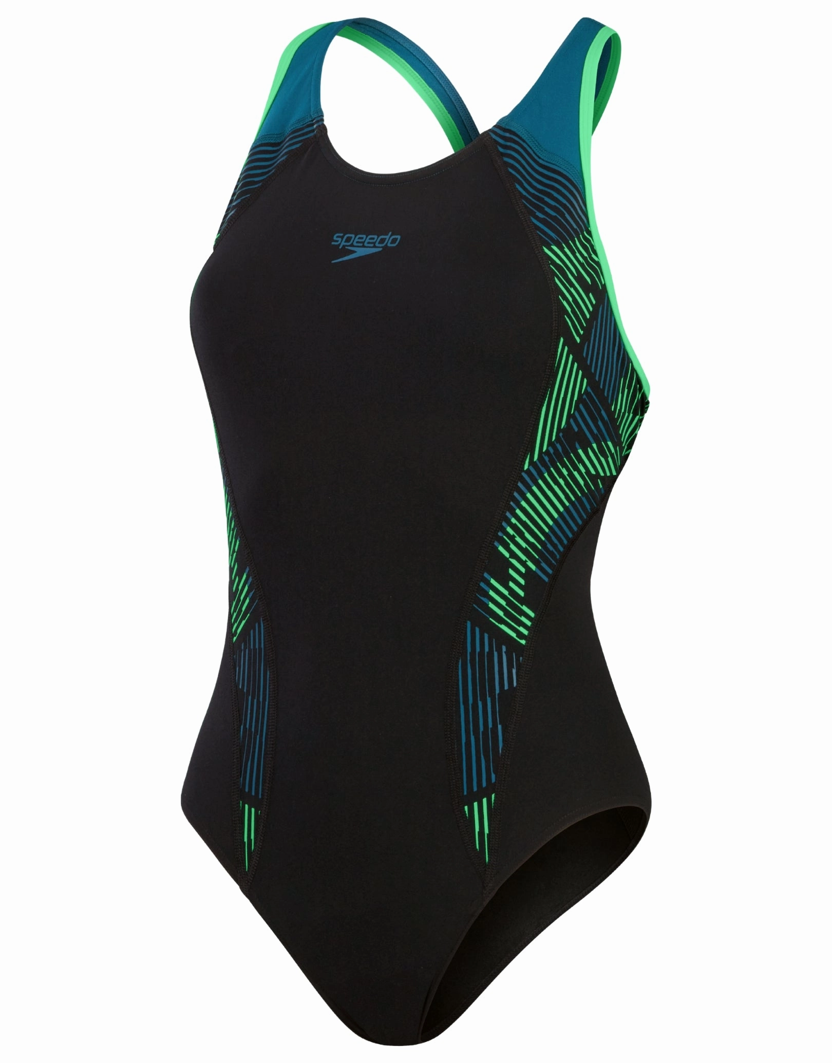 Placement Laneback Swimsuit - Black/Green