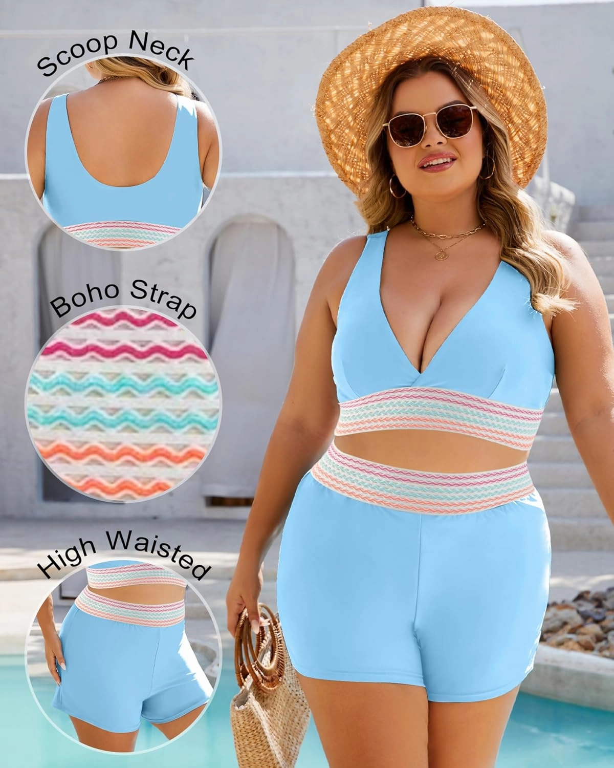 Plus Size Bikini Sets for Women High Waisted Tummy Control Swimsuit Boy Shorts Two Piece Bathing Suit