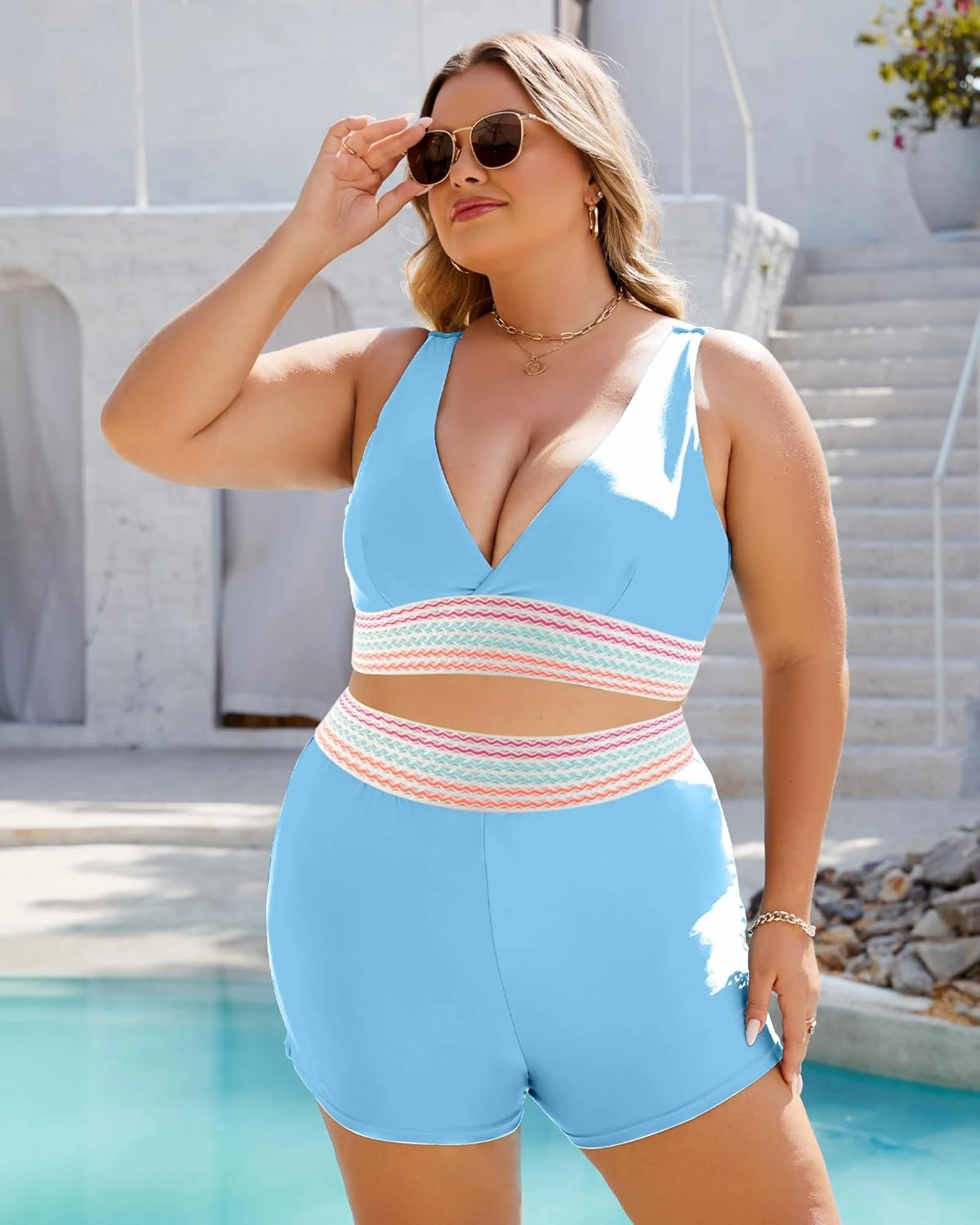 Plus Size Bikini Sets for Women High Waisted Tummy Control Swimsuit Boy Shorts Two Piece Bathing Suit