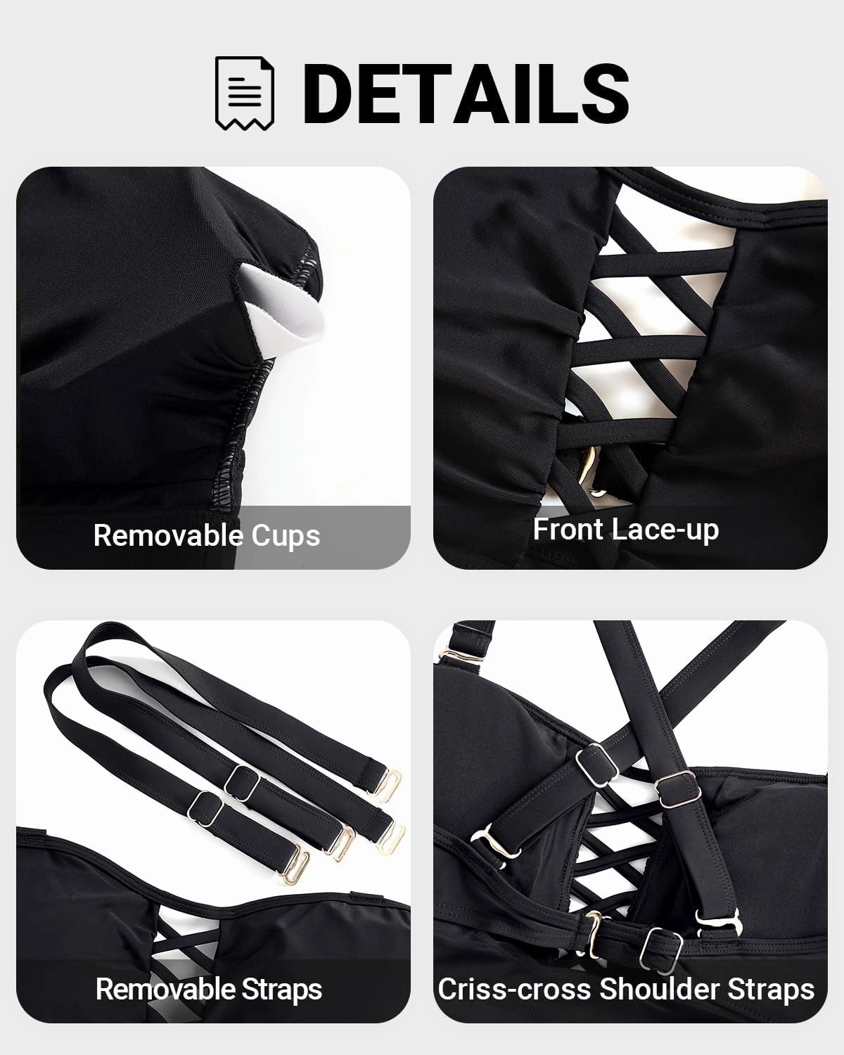 Plus Size Bikini Swimsuit Top - Women Bandeau Swim Top Lace Up Bathing Suit Bra for Large Bust Swimwear