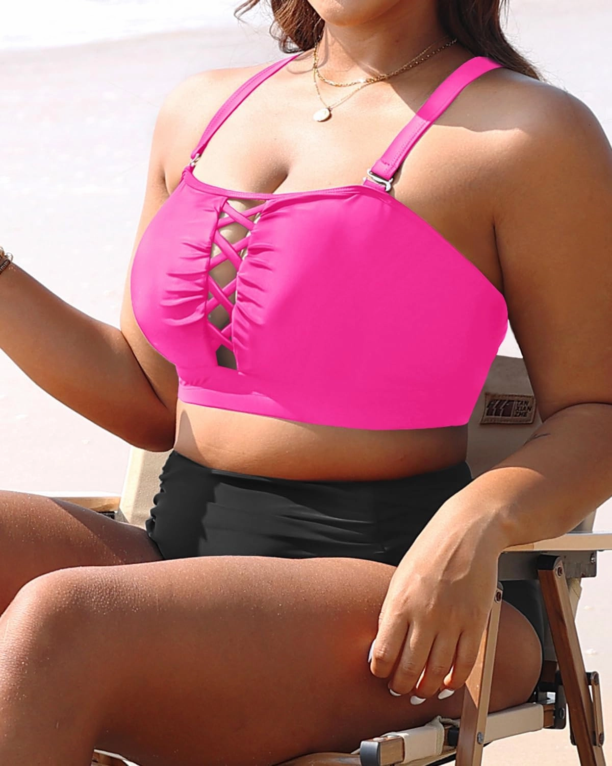 Plus Size Bikini Swimsuit Top - Women Bandeau Swim Top Lace Up Bathing Suit Bra for Large Bust Swimwear