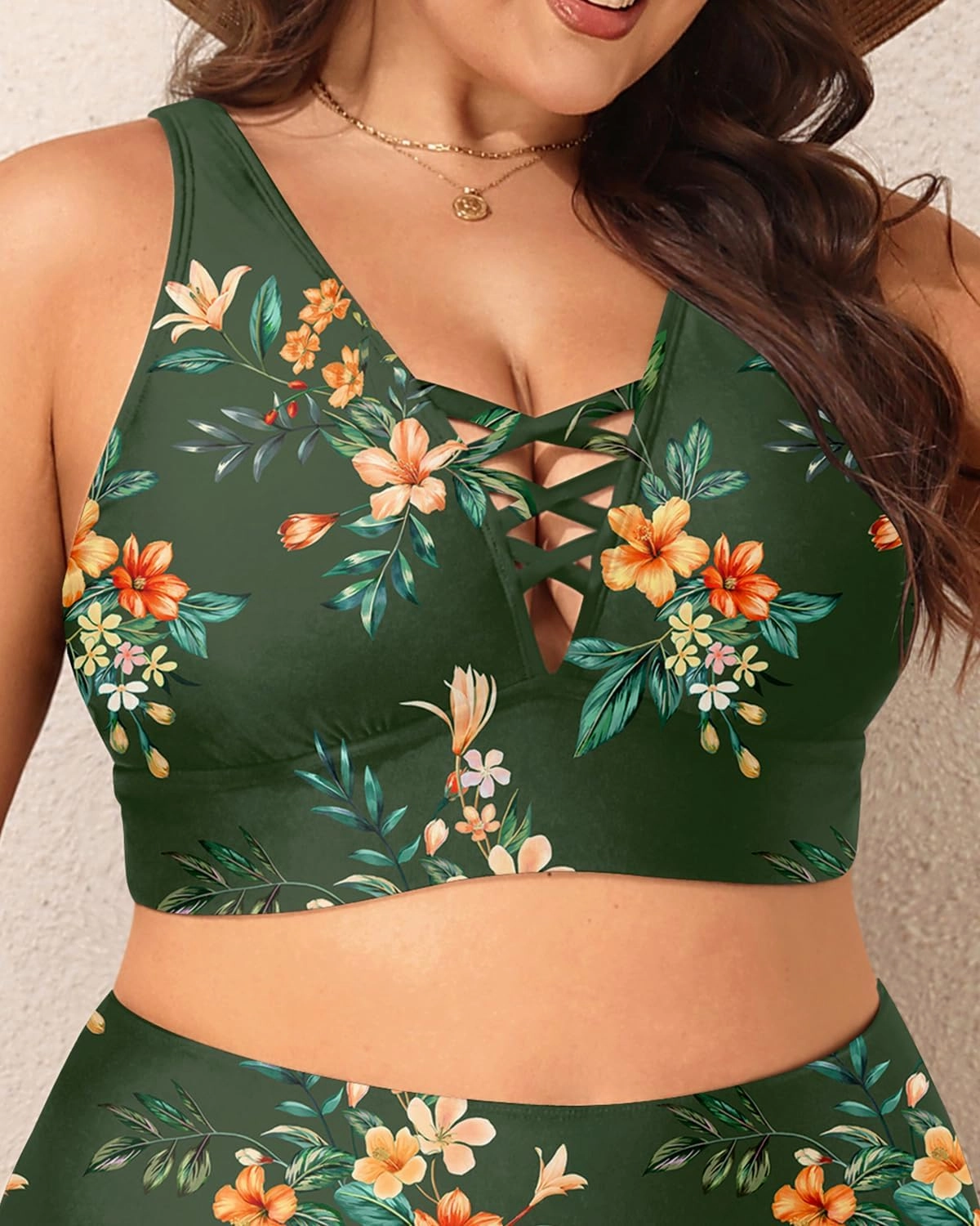 Plus Size Bikini Top Only - Women Swim Bra Lace Up Swimsuit Top V Neck Bathing Suit Tops for Large Bust Swimwear 2025