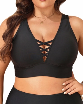 Plus Size Bikini Top Only - Women Swim Bra Lace Up Swimsuit Top V Neck Bathing Suit Tops for Large Bust Swimwear 2025