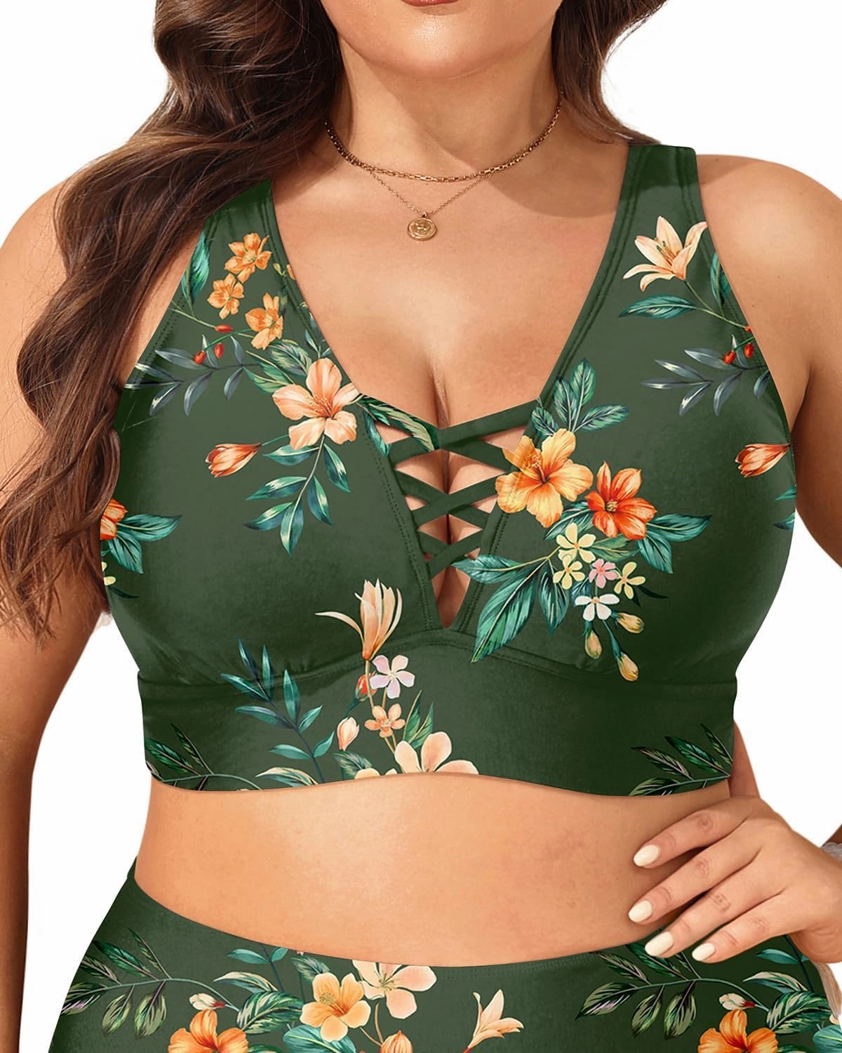 Plus Size Bikini Top Only - Women Swim Bra Lace Up Swimsuit Top V Neck Bathing Suit Tops for Large Bust Swimwear 2025
