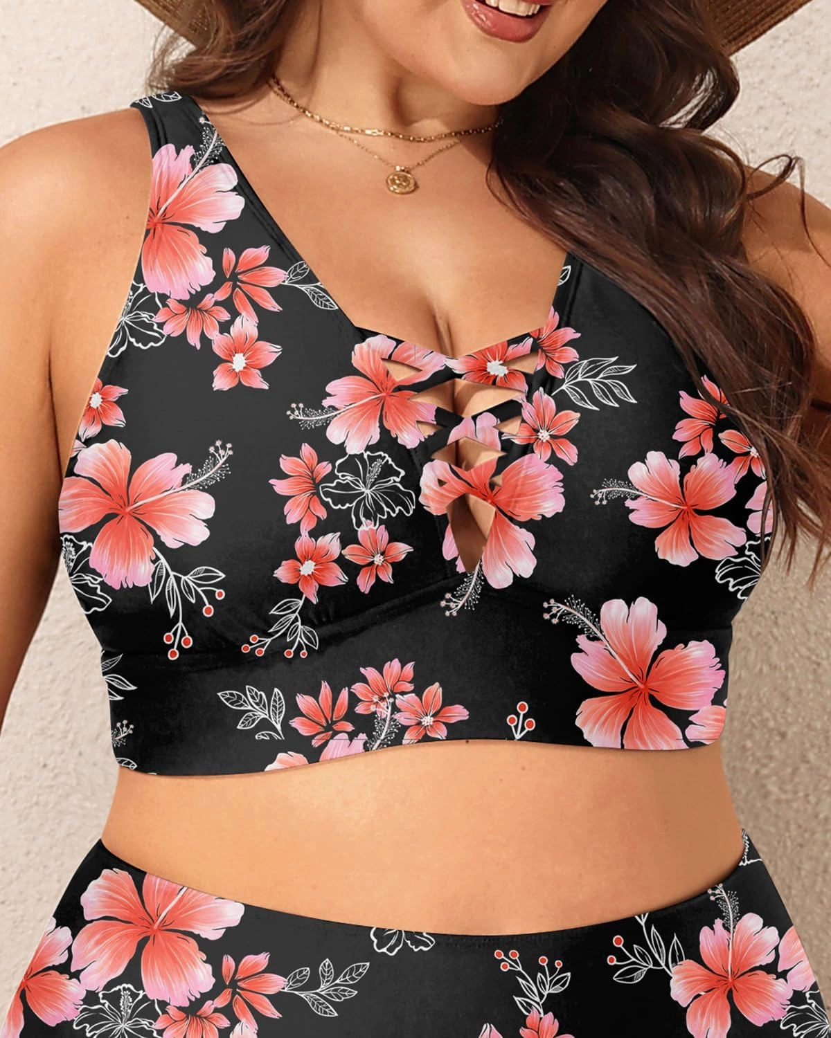 Plus Size Bikini Top Only - Women Swim Bra Lace Up Swimsuit Top V Neck Bathing Suit Tops for Large Bust Swimwear 2025
