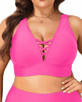 Plus Size Bikini Top Only - Women Swim Bra Lace Up Swimsuit Top V Neck Bathing Suit Tops for Large Bust Swimwear 2025
