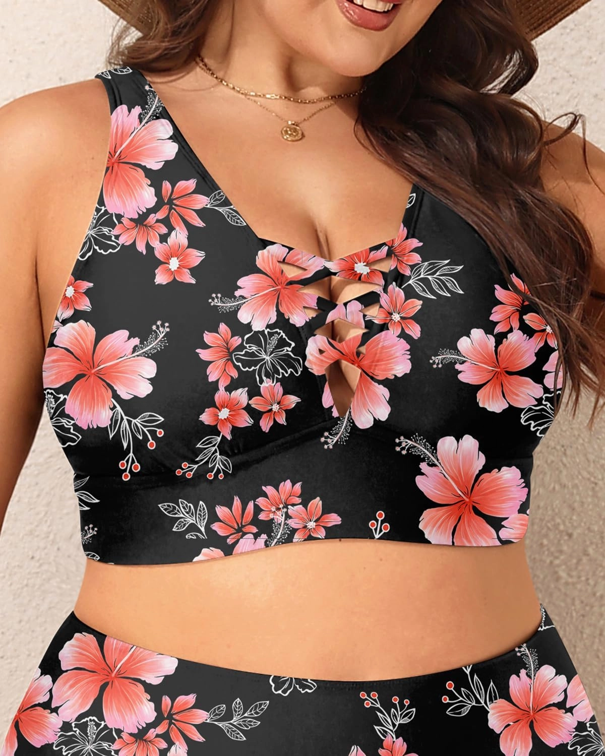 Plus Size Bikini Top Only - Women Swim Bra Lace Up Swimsuit Top V Neck Bathing Suit Tops for Large Bust Swimwear 2025