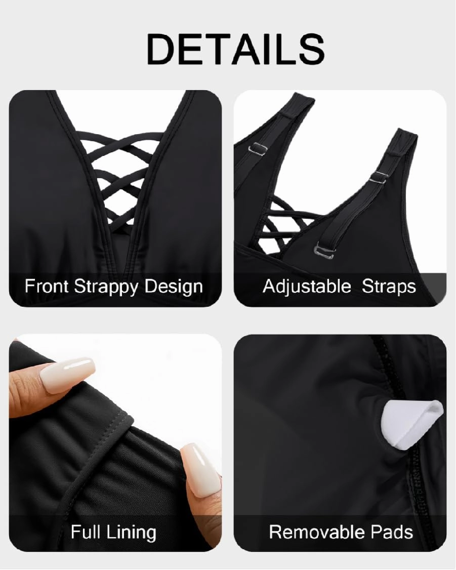 Plus Size Bikini Top Only - Women Swim Bra Lace Up Swimsuit Top V Neck Bathing Suit Tops for Large Bust Swimwear 2025