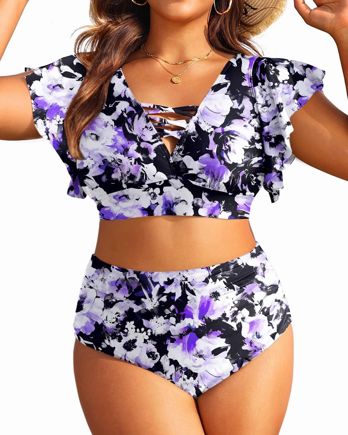Plus Size Bikini Two Piece Swimsuit - Women High Waisted Tummy Control Bathing Suit with Sleeve Swimwear 2025