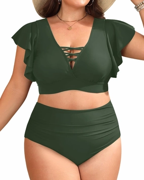 Plus Size Bikini Two Piece Swimsuit - Women High Waisted Tummy Control Bathing Suit with Sleeve Swimwear 2025