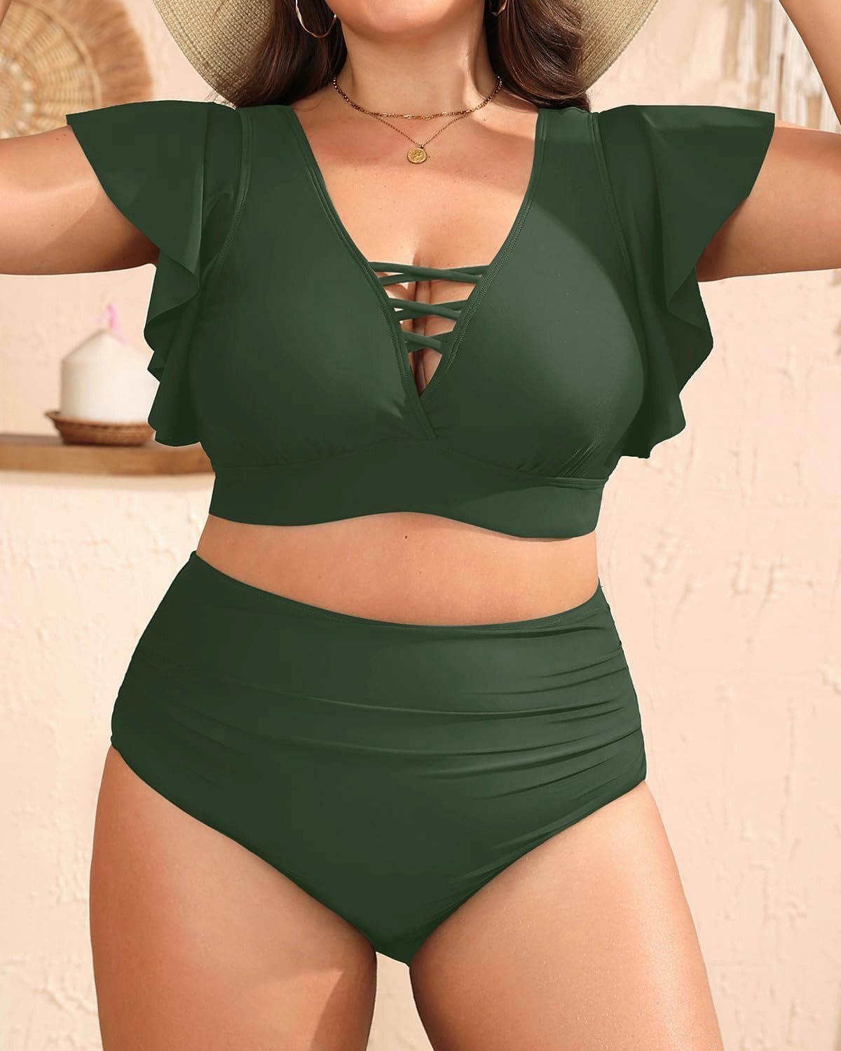 Plus Size Bikini Two Piece Swimsuit - Women High Waisted Tummy Control Bathing Suit with Sleeve Swimwear 2025