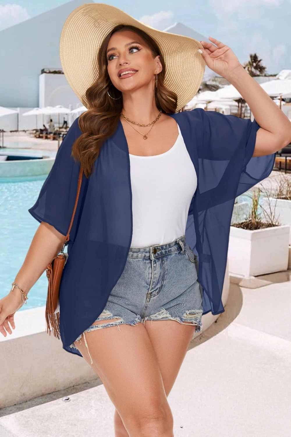 Plus Size Kimonos for Women Swimsuit Cover Ups Casual Loose Cardigan Summer Tops Swimwear