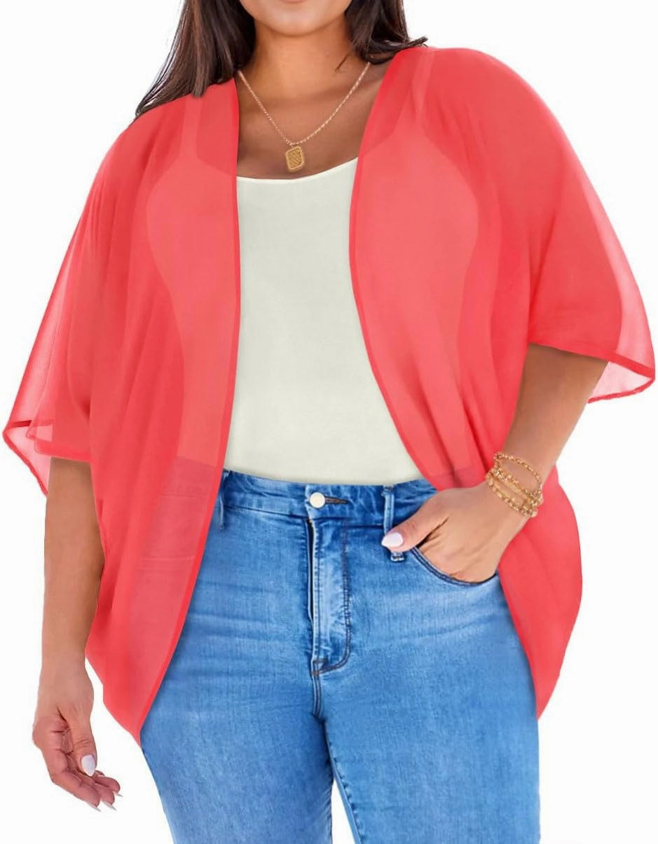 Plus Size Kimonos for Women Swimsuit Cover Ups Casual Loose Cardigan Summer Tops Swimwear