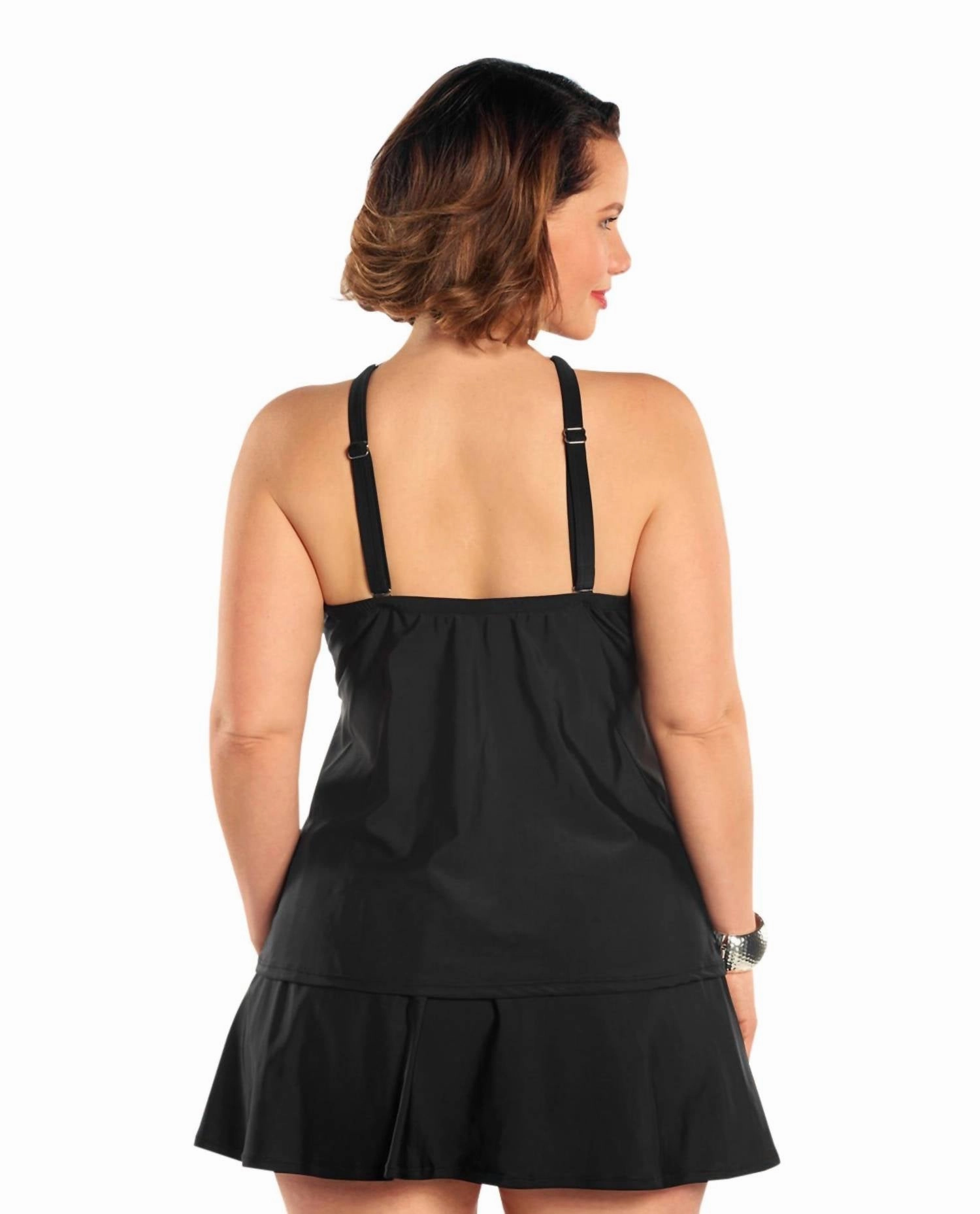 Plus Size Siren Tankini Top With Matching Tankini Bottom In Black