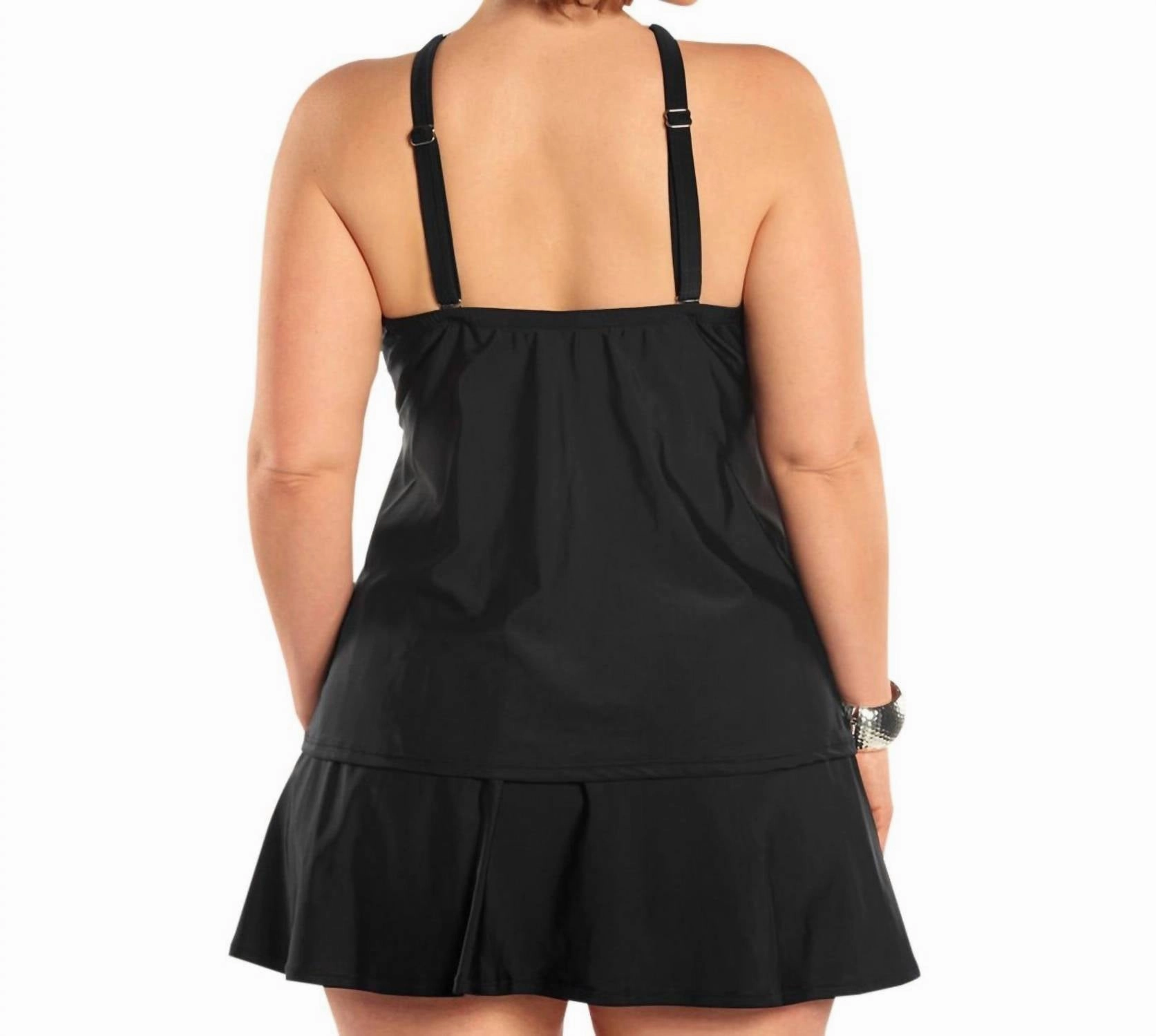 Plus Size Siren Tankini Top With Matching Tankini Bottom In Black