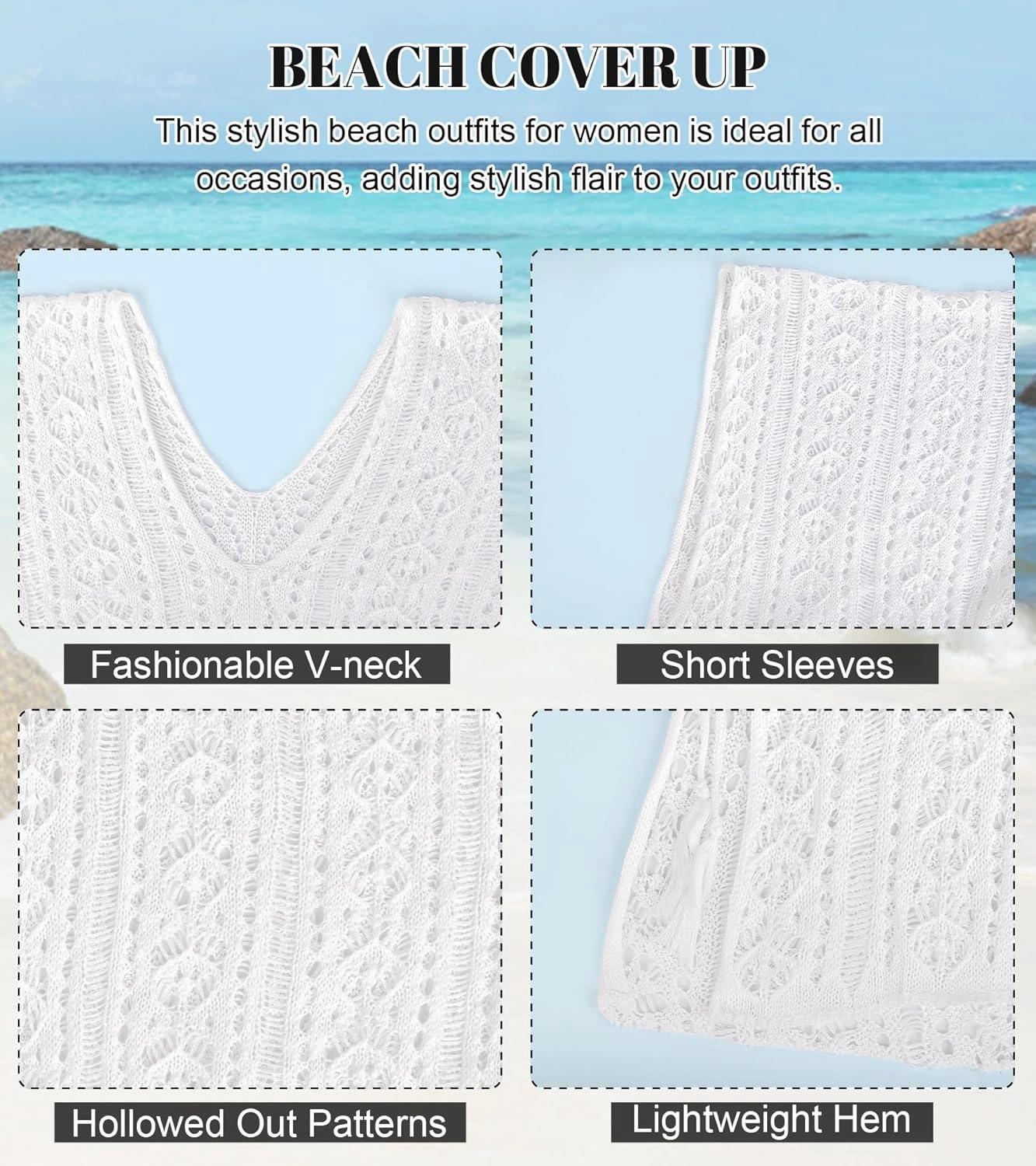 Plus Size Swimsuit Coverup for Women, Knit Crochet Bathing Suit Cover Ups Hollow Out Outfits Beach Cover Up Bikini Dress