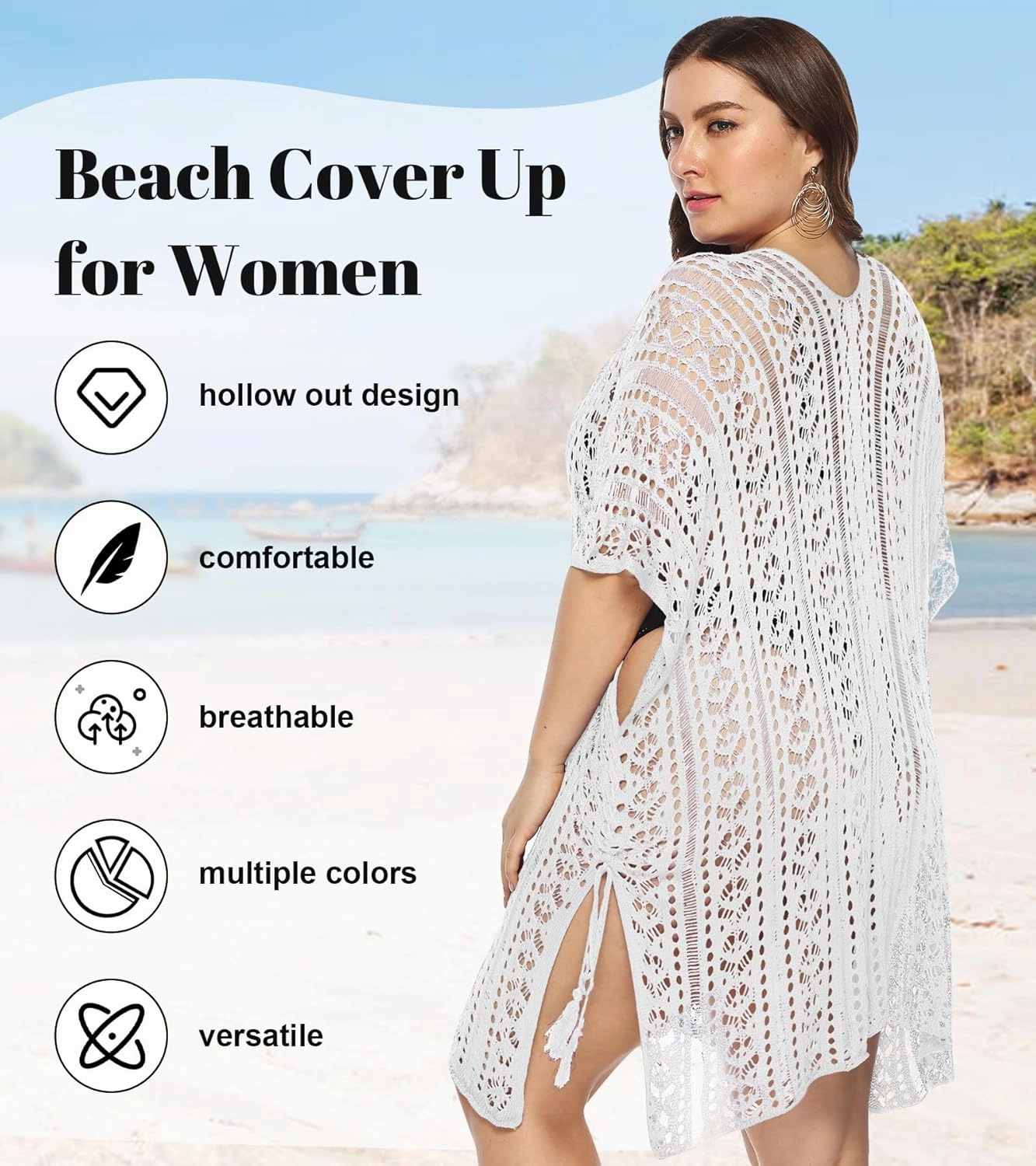 Plus Size Swimsuit Coverup for Women, Knit Crochet Bathing Suit Cover Ups Hollow Out Outfits Beach Cover Up Bikini Dress