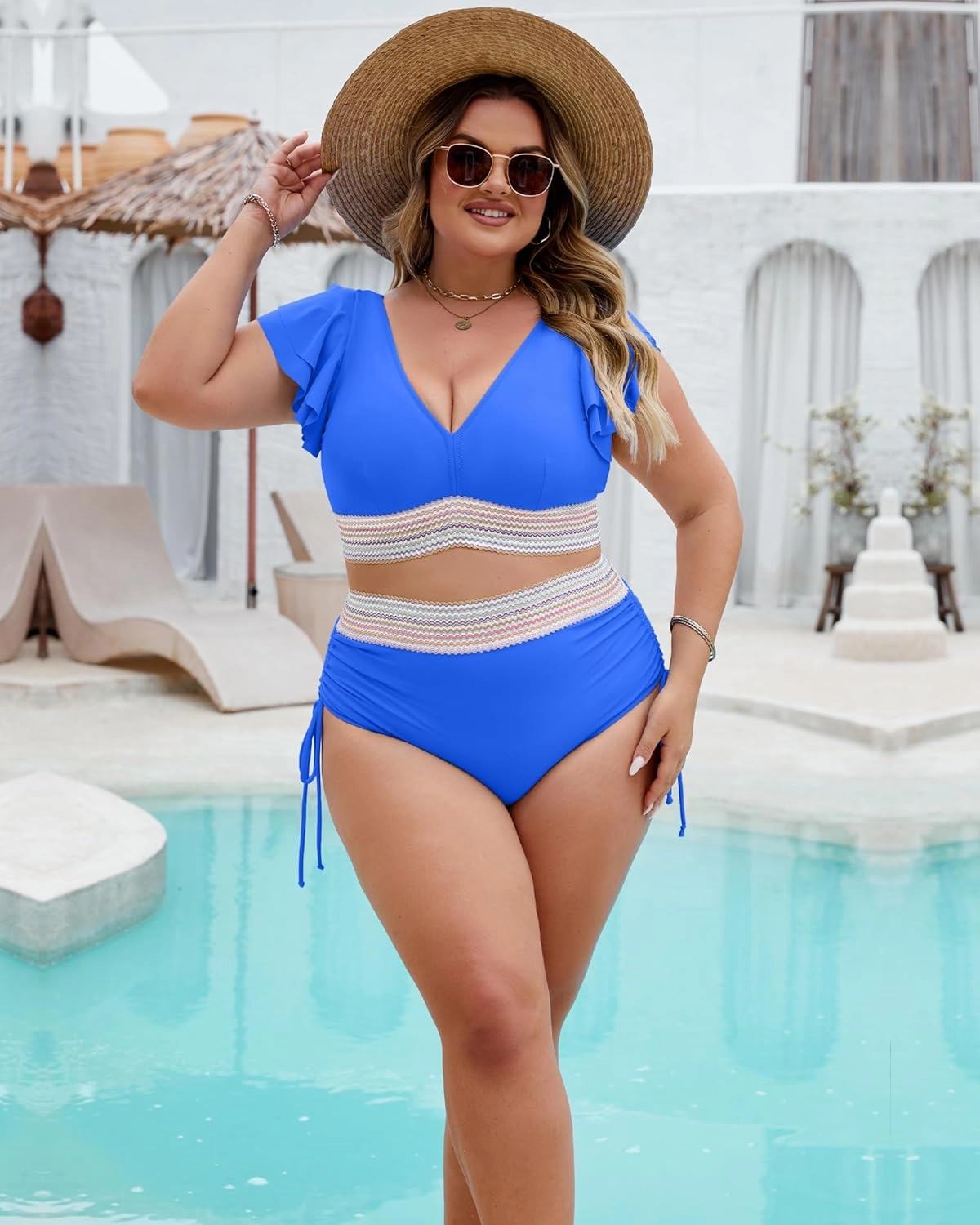 Plus Size Swimsuit for Women Two Piece High Waisted Bikini Sets Ruffle Tummy Control Bathing Suit Full Coverage