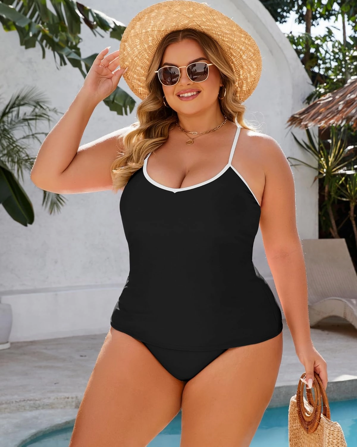 Plus Size Tankini Swimsuit for Women Tummy Control Two Piece Full Coverage Bathing Suit High Waisted Bikini