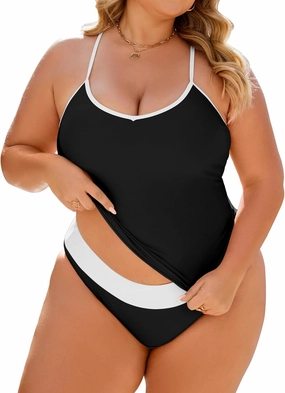 Plus Size Tankini Swimsuit for Women Tummy Control Two Piece Full Coverage Bathing Suit High Waisted Bikini
