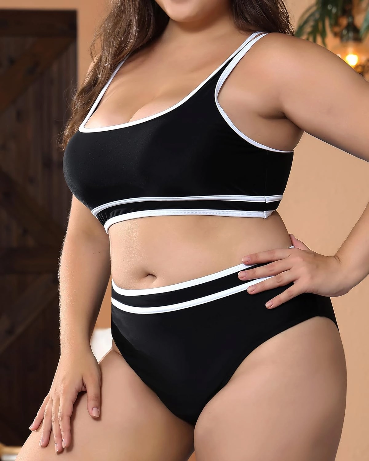 Plus Size Women's High Waist Bikini - Tummy Control Two Piece Bathing for Curvy Busty Black Sexy Swimsuits