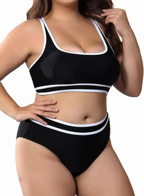 Plus Size Women's High Waist Bikini - Tummy Control Two Piece Bathing for Curvy Busty Black Sexy Swimsuits
