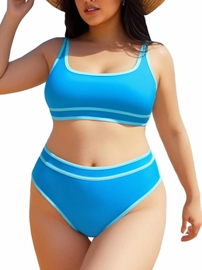 Plus Size Women's High Waist Bikini - Tummy Control Two Piece Bathing for Curvy Busty Black Sexy Swimsuits
