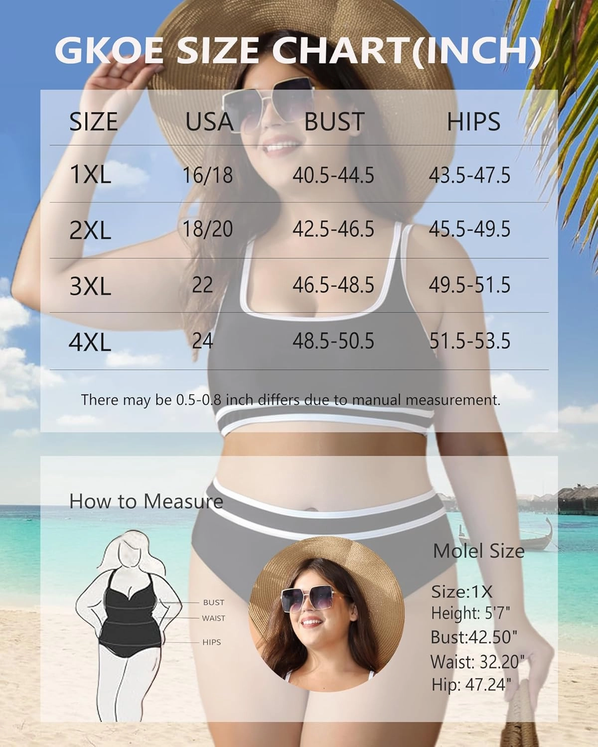 Plus Size Women's High Waist Bikini - Tummy Control Two Piece Bathing for Curvy Busty Black Sexy Swimsuits