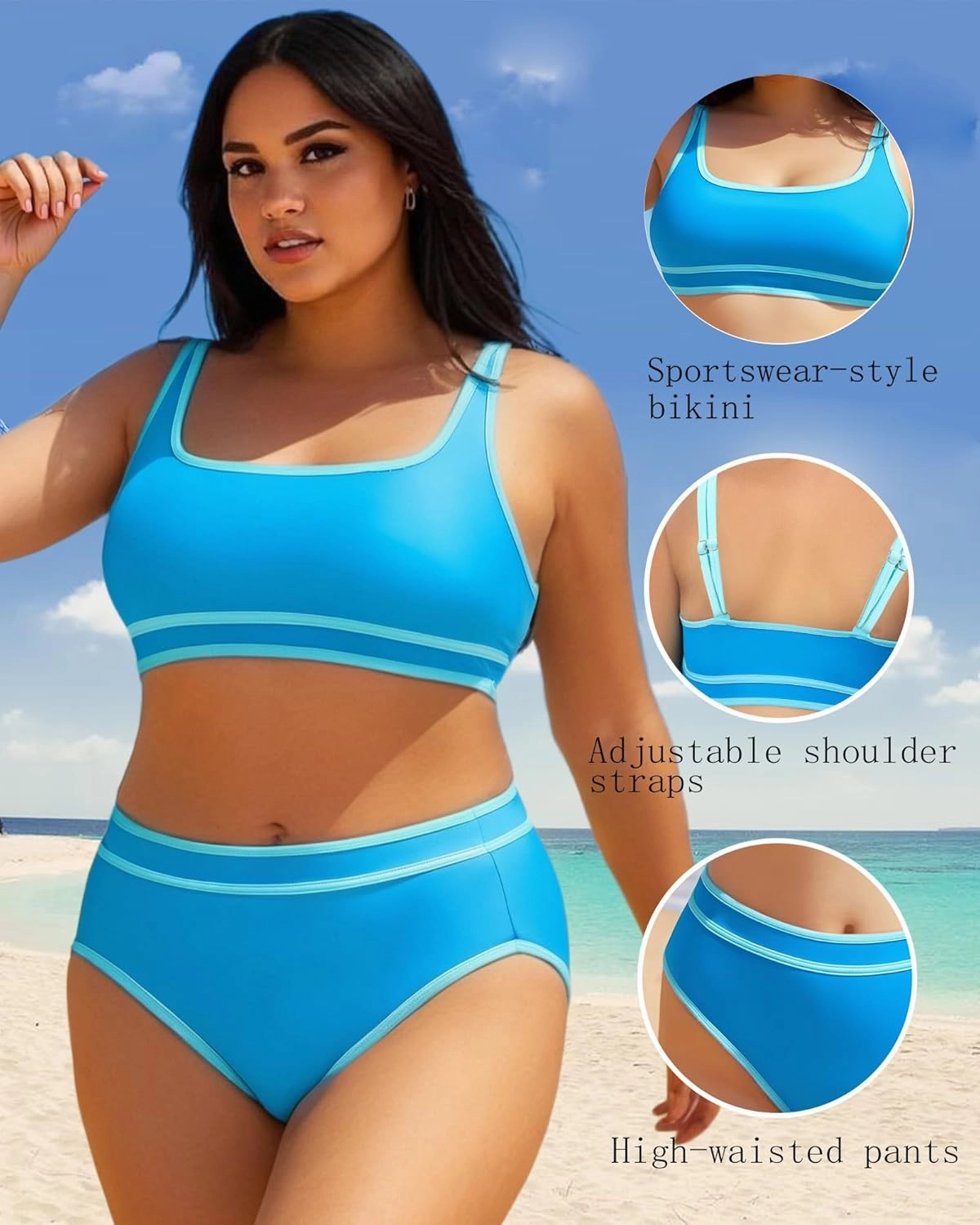 Plus Size Women's High Waist Bikini - Tummy Control Two Piece Bathing for Curvy Busty Black Sexy Swimsuits