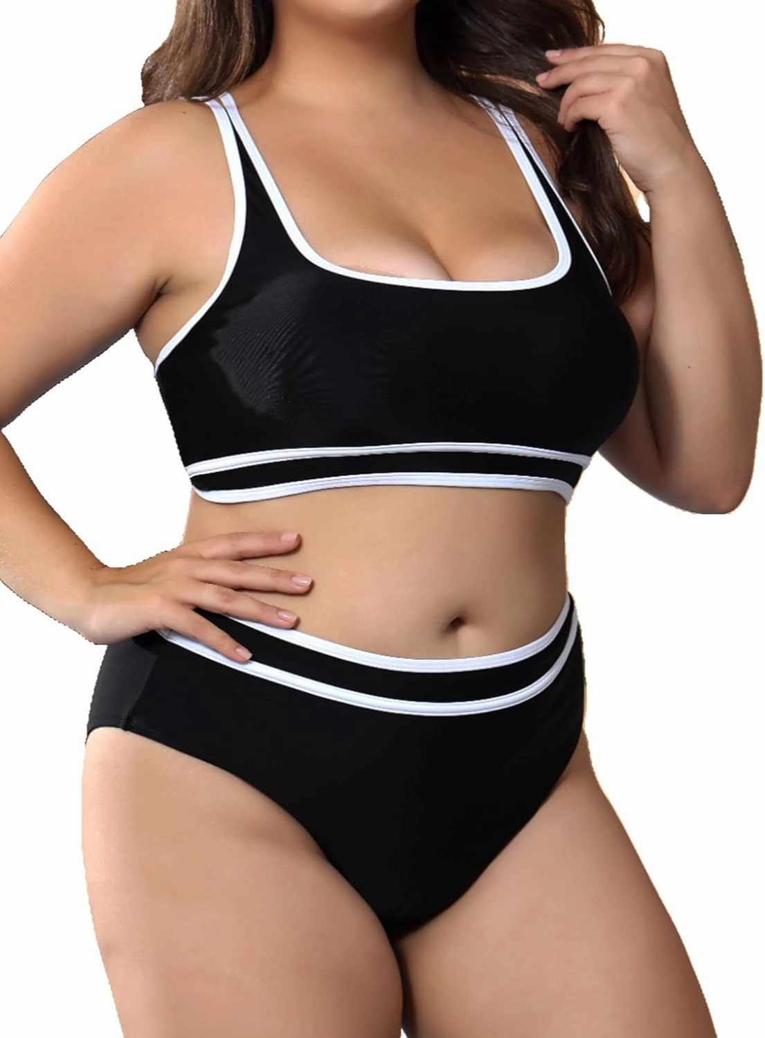 Plus Size Women's High Waist Bikini - Tummy Control Two Piece Bathing for Curvy Busty Black Sexy Swimsuits