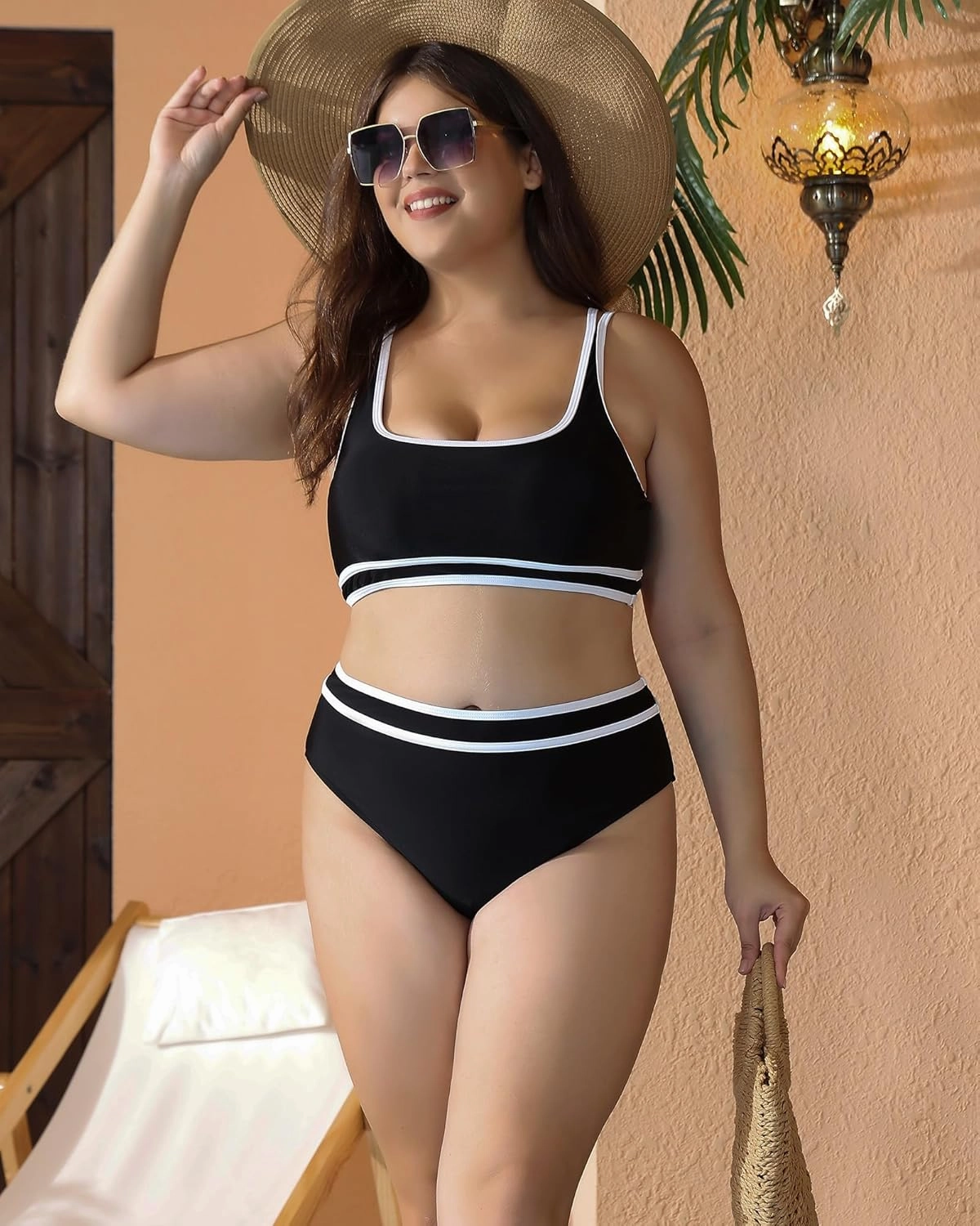 Plus Size Women's High Waist Bikini - Tummy Control Two Piece Bathing for Curvy Busty Black Sexy Swimsuits