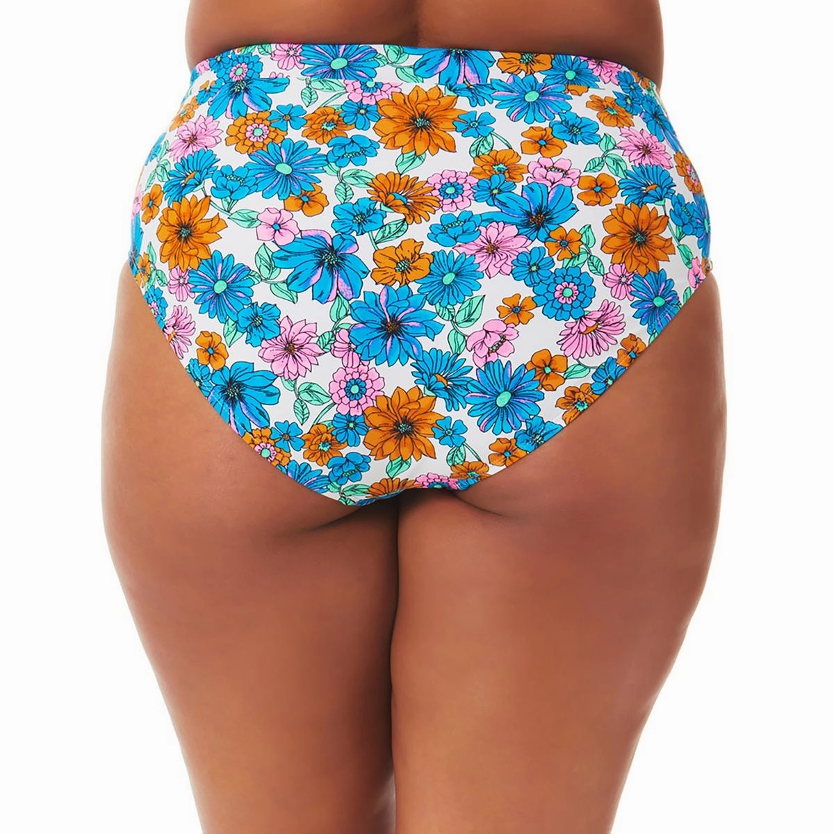 Plus Womens Floral High-Waist Swim Bottom Separates