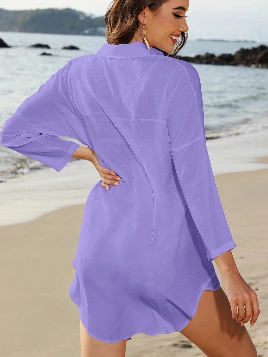 POGTMM Women's Swimsuit Cover Up Summer Beachwear Button Down Shirt Bikini Bathing Suit Beach Coverup Mini Dresses