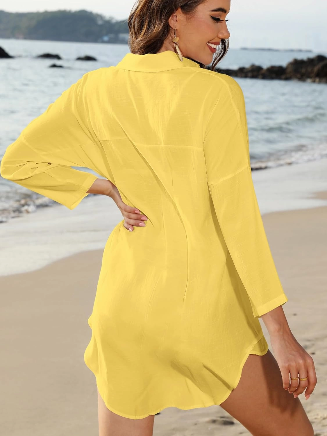 POGTMM Women's Swimsuit Cover Up Summer Beachwear Button Down Shirt Bikini Bathing Suit Beach Coverup Mini Dresses