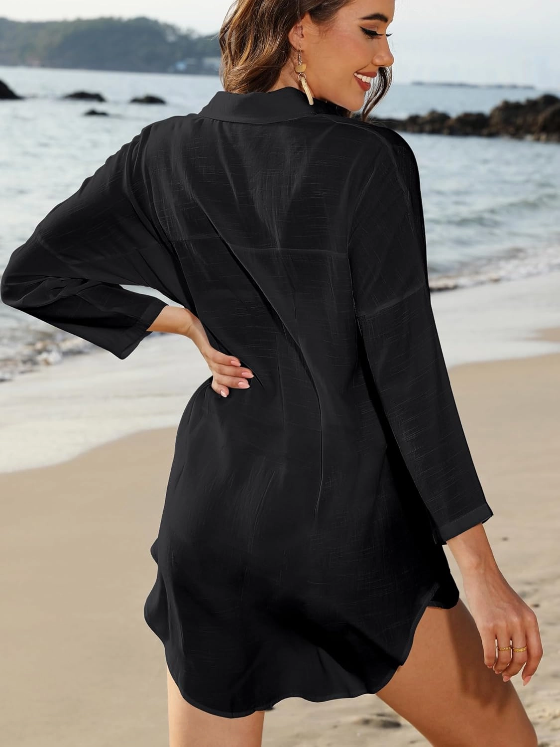 POGTMM Women's Swimsuit Cover Up Summer Beachwear Button Down Shirt Bikini Bathing Suit Beach Coverup Mini Dresses