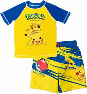 Pokemon UPF 50  Rash Guard and Swim Trunks Outfit Set Little Kid to Big Kid Sizes (4-14-16)